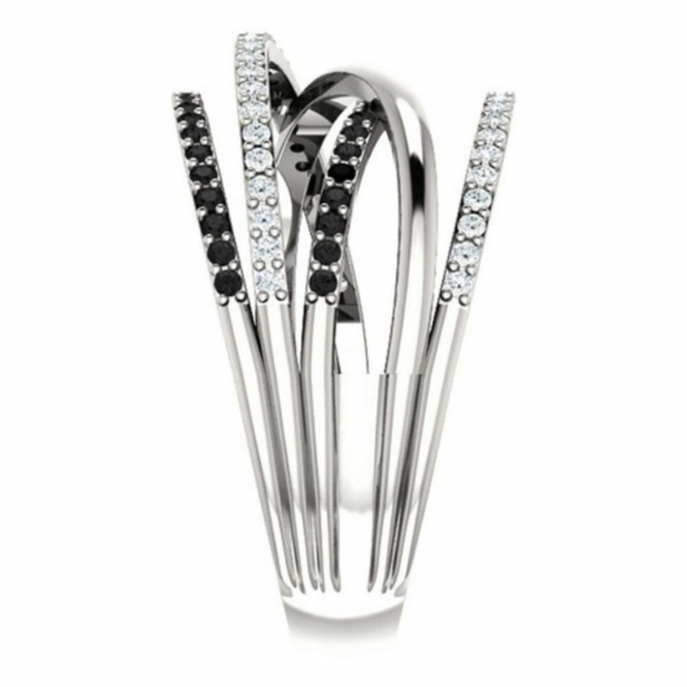 Multi Rows 925 Silver White & Black Sapphire Ring - Picture 4 of 5